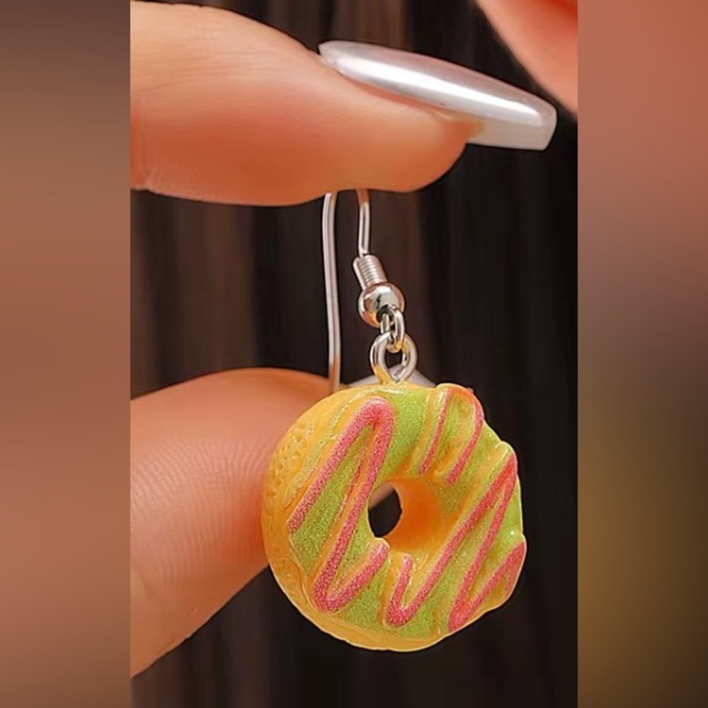 Vibrant Pink and Green Donut Earrings
